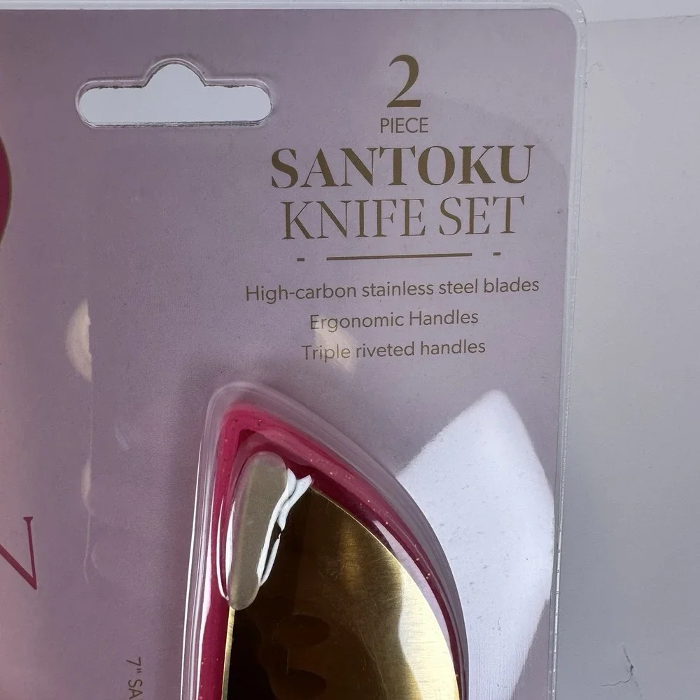 Paris Hilton‎ Santoku Knife Set Pink Gold 2 Pc Stainless Steel Kitchen